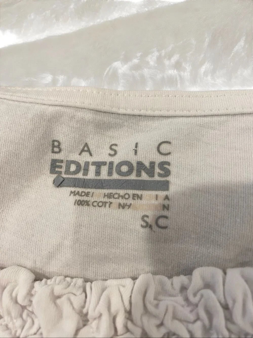 Basic Editions White Ruched Square Neck Short Sleeve Top Cottagecore Casual